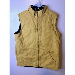 Brazos Men's Medium Tan Canvas Work Vest Fleece Lined‎ Utility Outdoor Zip Up